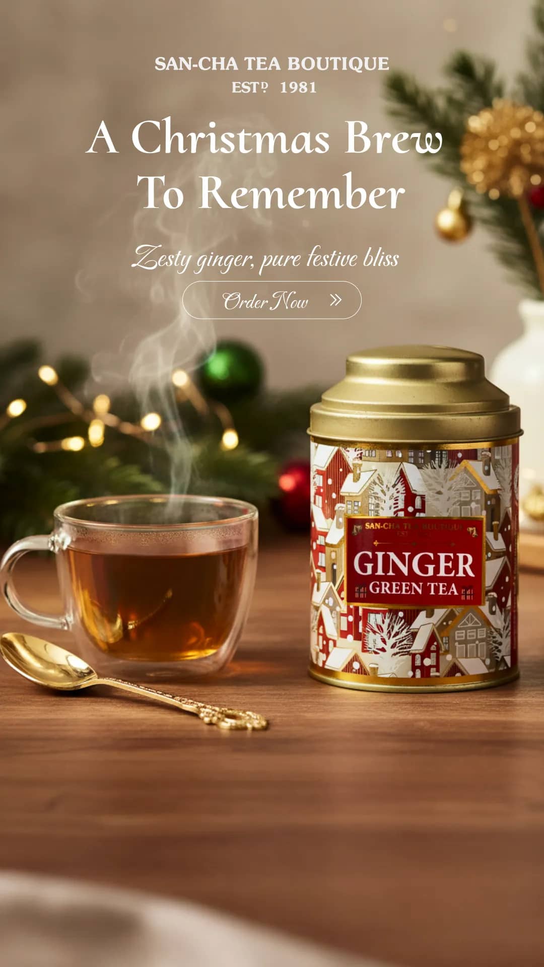 Festive ginger green tea creative produced for a paid social campaign