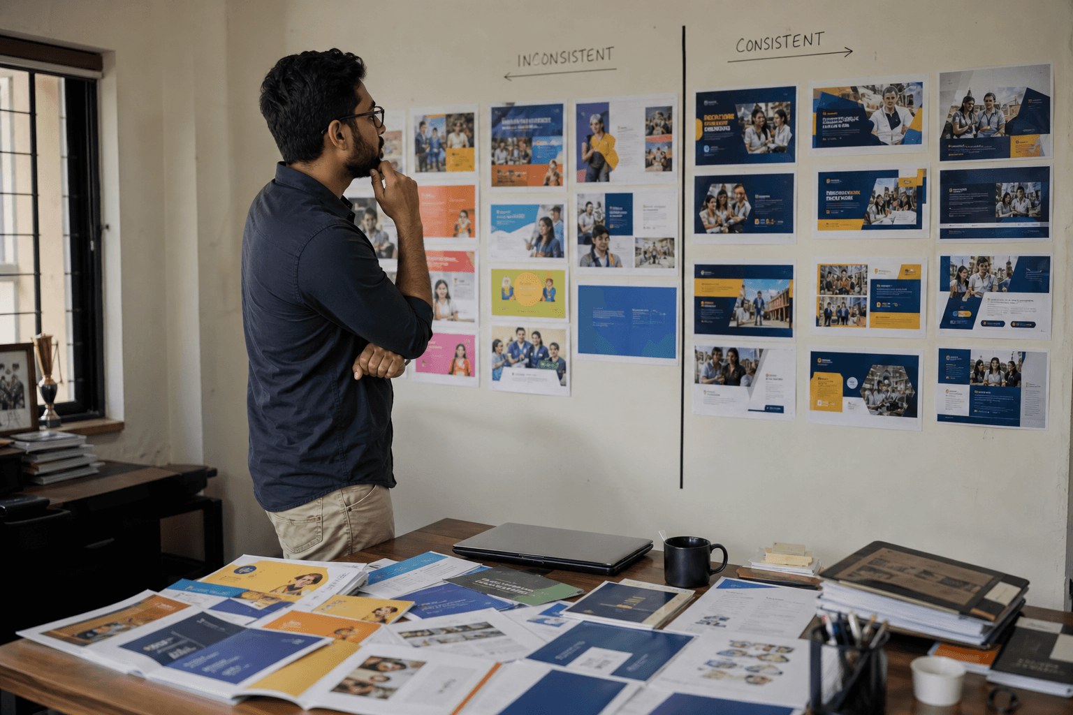 Indian creative director reviewing education design consistency
